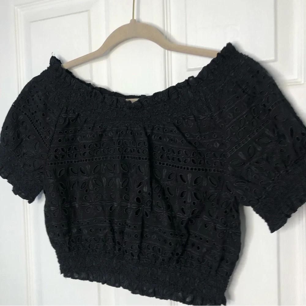 J Crew Puff Sleeve Smocked Top Eyelet